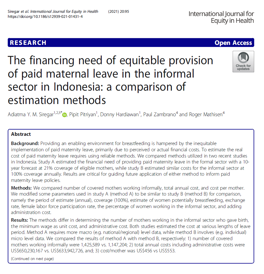 The financing need for expanded maternity protection in Indonesia