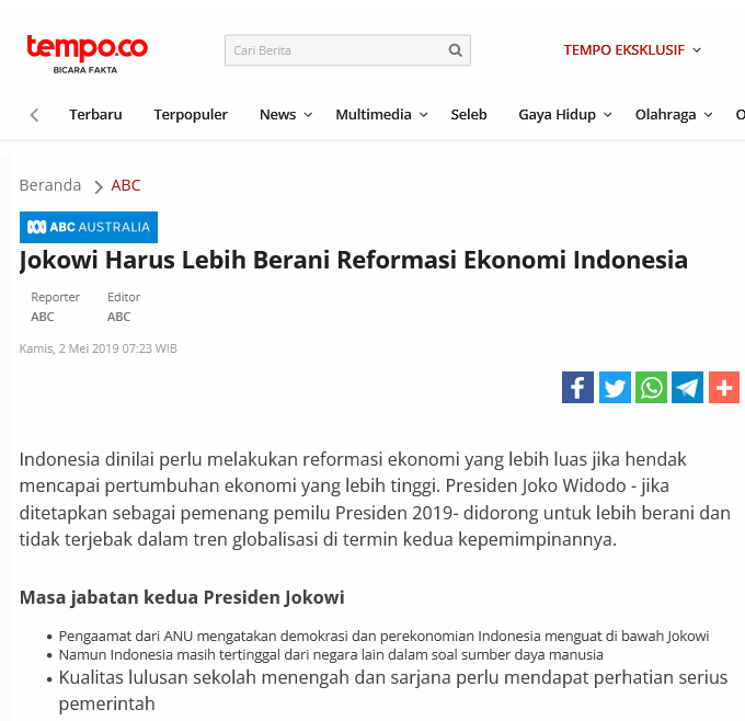 Tempo.co, Thursday 2 May 2019